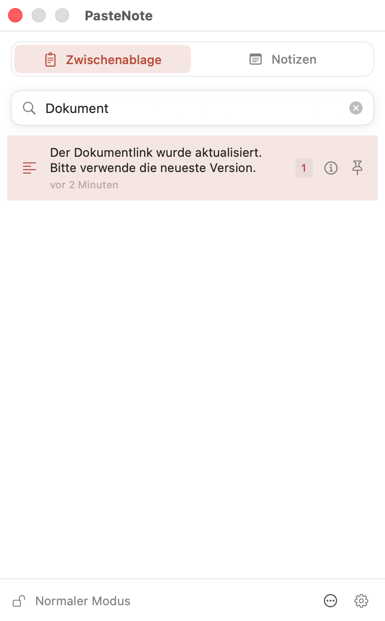 Suche im PasteNote-Zwischenablageverlauf
