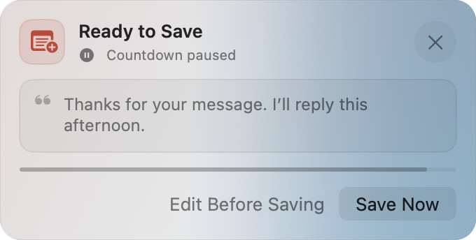 PasteNote prompt to save repeated text as a note