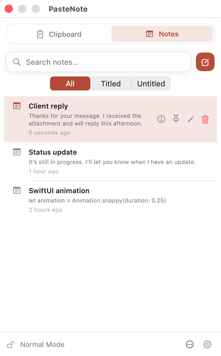 Reusable notes in PasteNote